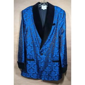Smoky‎ Joe's Men's Medium Smoking Jacket Blue Brocade Velvet Cuff Collar Playboy